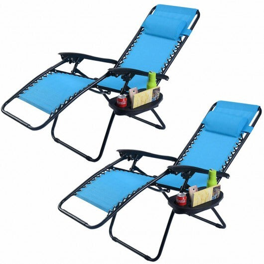 2 Pieces Folding Lounge Chair with Zero Gravity-Light Blue - Color: Light Blue LuxuryLifeWay Online Store