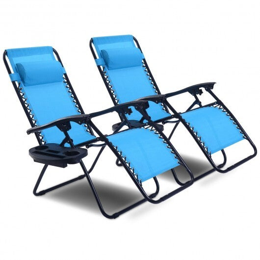 2 Pieces Folding Lounge Chair with Zero Gravity-Light Blue - Color: Light Blue LuxuryLifeWay Online Store