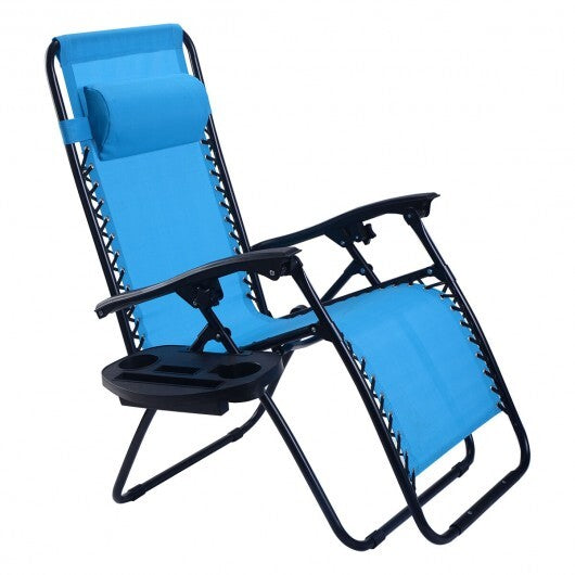2 Pieces Folding Lounge Chair with Zero Gravity-Light Blue - Color: Light Blue LuxuryLifeWay Online Store