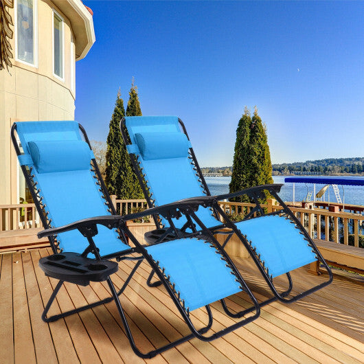 2 Pieces Folding Lounge Chair with Zero Gravity-Light Blue - Color: Light Blue LuxuryLifeWay Online Store