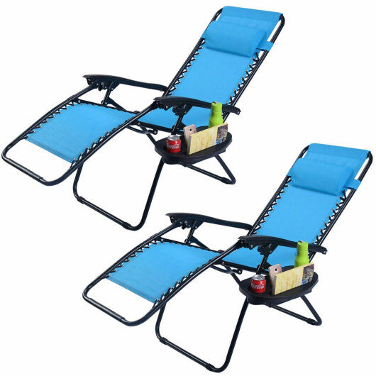 2 Pieces Folding Lounge Chair with Zero Gravity-Light Blue - Color: Light Blue LuxuryLifeWay Online Store