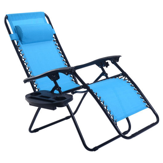 2 Pieces Folding Lounge Chair with Zero Gravity-Light Blue - Color: Light Blue LuxuryLifeWay Online Store