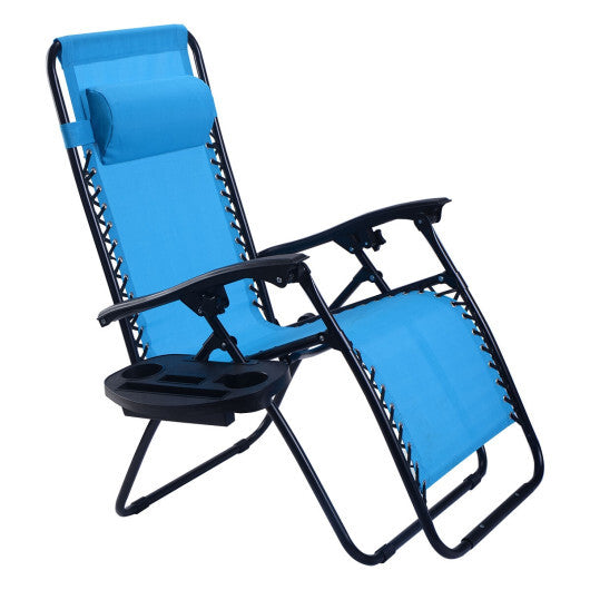 2 Pieces Folding Lounge Chair with Zero Gravity-Light Blue - Color: Light Blue LuxuryLifeWay Online Store