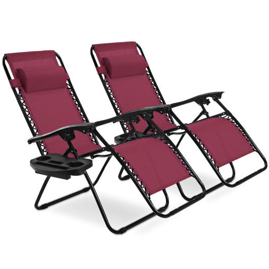 2 Pieces Folding Lounge Chair with Zero Gravity-Dark Red - Color: Dark Red LuxuryLifeWay Online Store