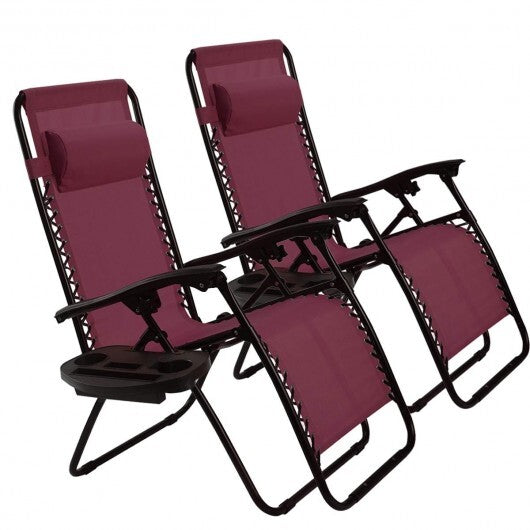 2 Pieces Folding Lounge Chair with Zero Gravity-Dark Red - Color: Dark Red LuxuryLifeWay Online Store
