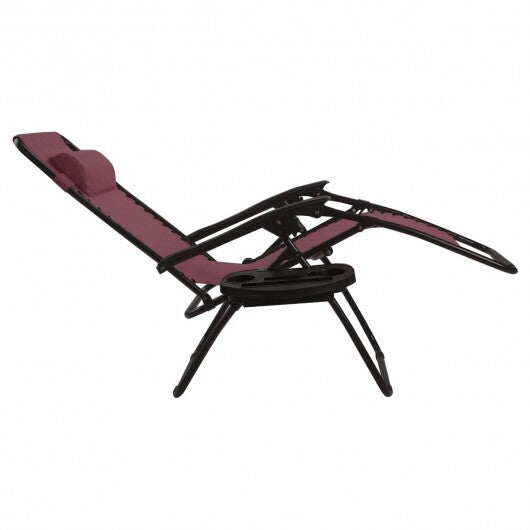 2 Pieces Folding Lounge Chair with Zero Gravity-Dark Red - Color: Dark Red LuxuryLifeWay Online Store