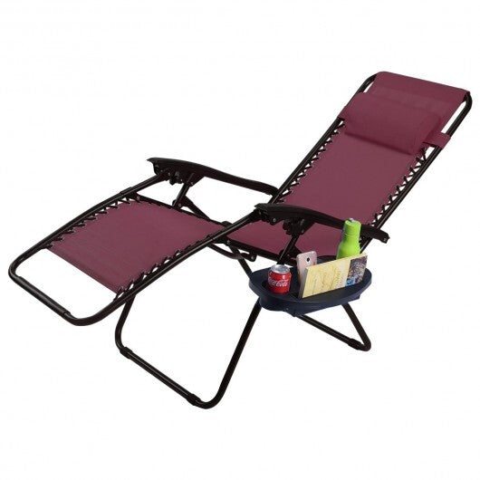 2 Pieces Folding Lounge Chair with Zero Gravity-Dark Red - Color: Dark Red LuxuryLifeWay Online Store