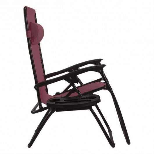 2 Pieces Folding Lounge Chair with Zero Gravity-Dark Red - Color: Dark Red LuxuryLifeWay Online Store