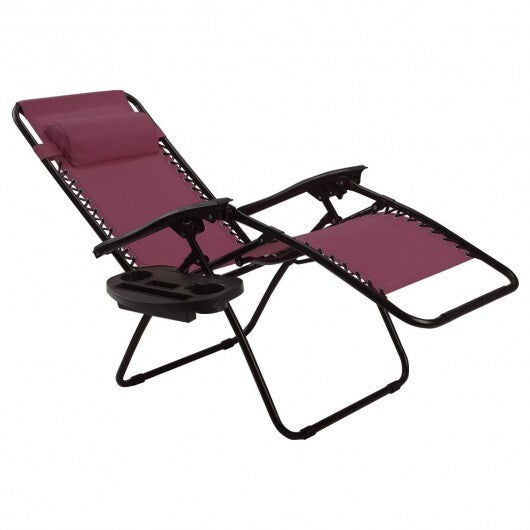 2 Pieces Folding Lounge Chair with Zero Gravity-Dark Red - Color: Dark Red LuxuryLifeWay Online Store
