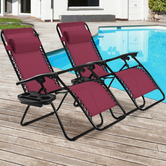 2 Pieces Folding Lounge Chair with Zero Gravity-Dark Red - Color: Dark Red LuxuryLifeWay Online Store