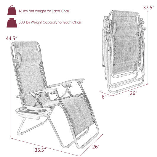 2 Pieces Folding Lounge Chair with Zero Gravity-Dark Red - Color: Dark Red LuxuryLifeWay Online Store