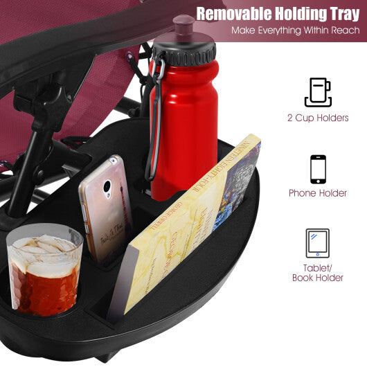 2 Pieces Folding Lounge Chair with Zero Gravity-Dark Red - Color: Dark Red LuxuryLifeWay Online Store