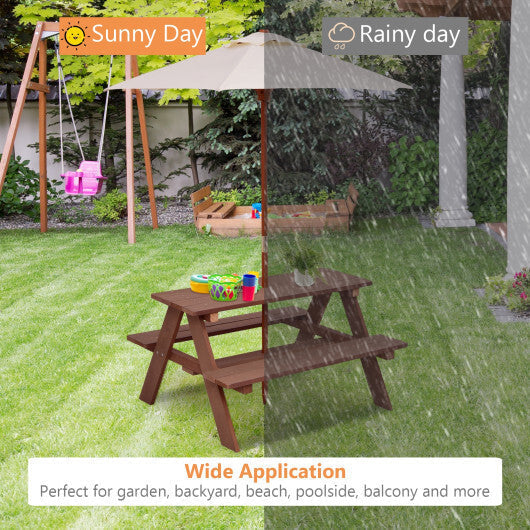 4 Seat Kids Picnic Table with Umbrella-Multicolor LuxuryLifeWay Online Store