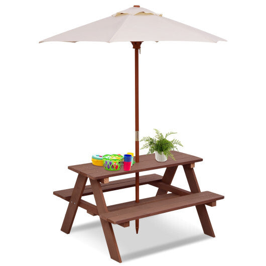 4 Seat Kids Picnic Table with Umbrella-Multicolor LuxuryLifeWay Online Store
