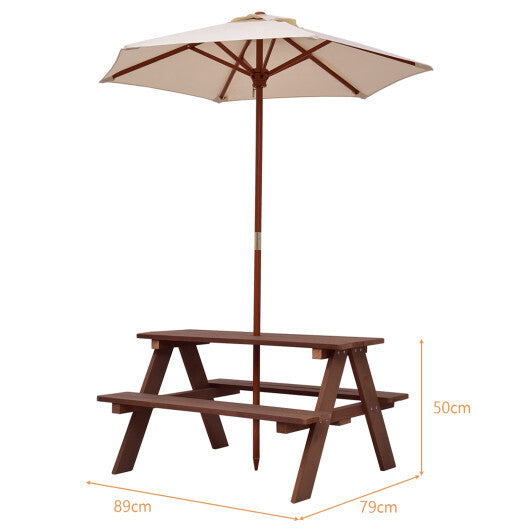 4 Seat Kids Picnic Table with Umbrella-Multicolor LuxuryLifeWay Online Store