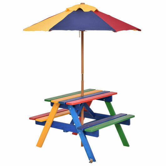 4 Seat Kids Picnic Table with Umbrella-Multicolor LuxuryLifeWay Online Store