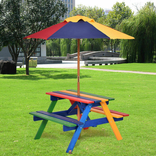 4 Seat Kids Picnic Table with Umbrella-Multicolor LuxuryLifeWay Online Store