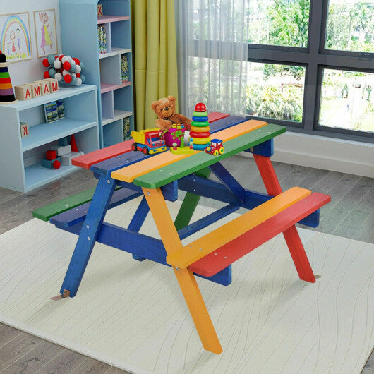 4 Seat Kids Picnic Table with Umbrella-Multicolor LuxuryLifeWay Online Store