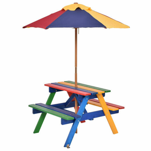 4 Seat Kids Picnic Table with Umbrella-Multicolor LuxuryLifeWay Online Store