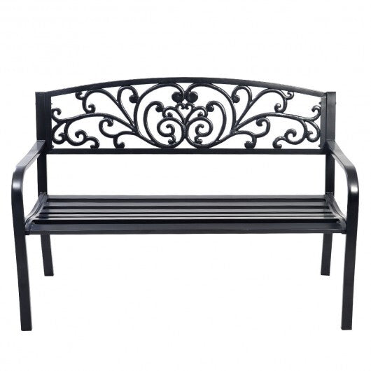 50 Inch Patio Park Steel Frame Cast Iron Backrest Bench Porch Chair - Color: Black LuxuryLifeWay Online Store