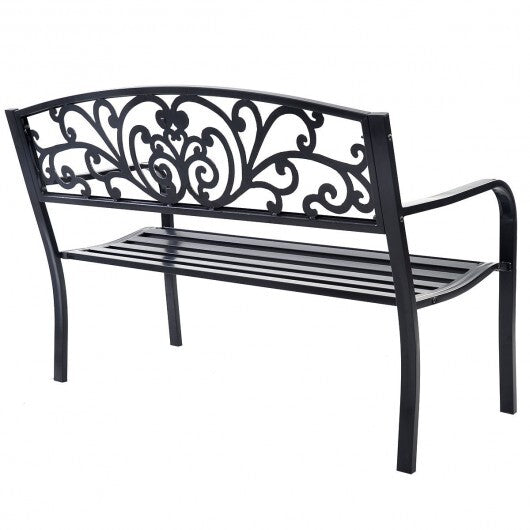 50 Inch Patio Park Steel Frame Cast Iron Backrest Bench Porch Chair LuxuryLifeWay Online Store