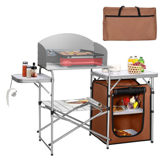 Foldable Outdoor BBQ Portable Grilling Table With Windscreen Bag - Color: Brown LuxuryLifeWay Online Store