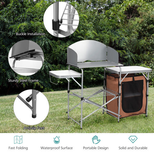 Foldable Outdoor BBQ Portable Grilling Table With Windscreen Bag - Color: Brown LuxuryLifeWay Online Store