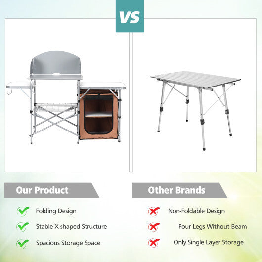 Foldable Outdoor BBQ Portable Grilling Table With Windscreen Bag - Color: Brown LuxuryLifeWay Online Store