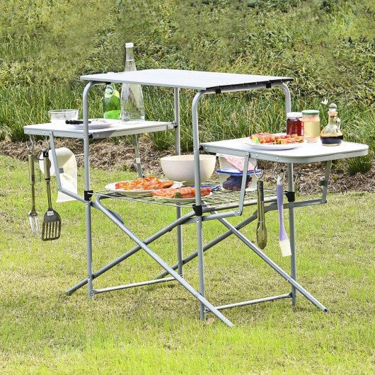 Foldable Outdoor BBQ Table Grilling Stand - Color: Silver LuxuryLifeWay Online Store