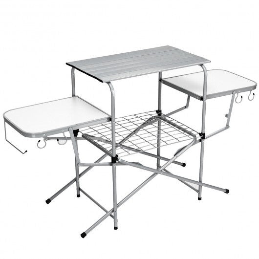 Foldable Outdoor BBQ Table Grilling Stand - Color: Silver LuxuryLifeWay Online Store