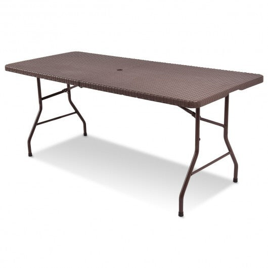 6 Feet Folding Portable Rattan Table with Carrying Handle LuxuryLifeWay Online Store