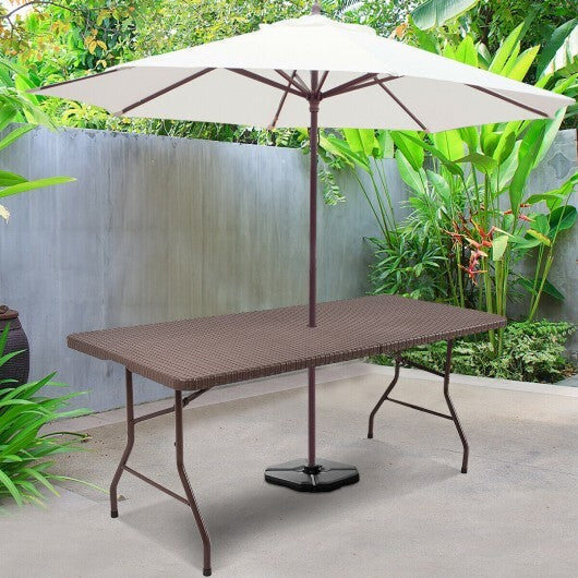 6 Feet Folding Portable Rattan Table with Carrying Handle LuxuryLifeWay Online Store