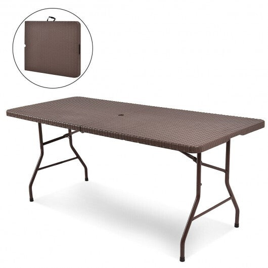 6 Feet Folding Portable Rattan Table with Carrying Handle LuxuryLifeWay Online Store