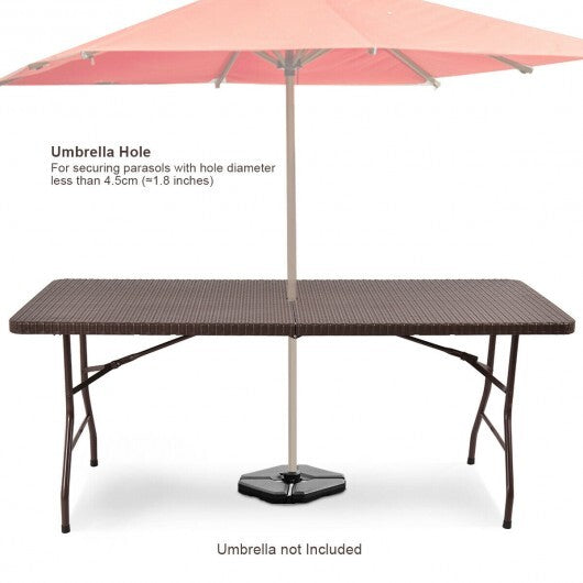 6 Feet Folding Portable Rattan Table with Carrying Handle LuxuryLifeWay Online Store