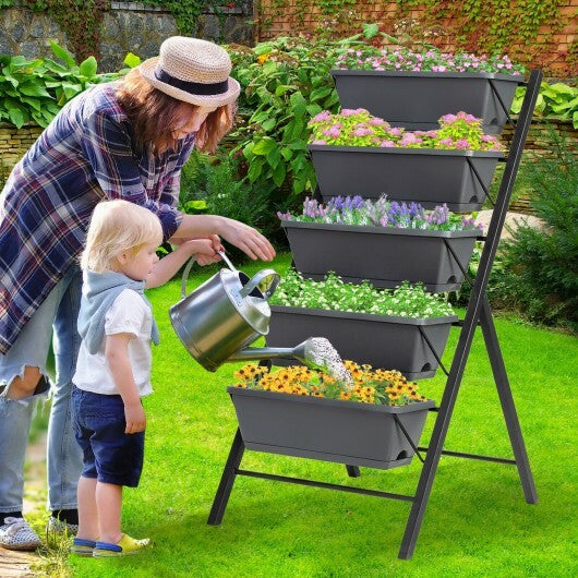 5-Tier Raised Garden Bed with Water Drainage for Flowers Vegetables - Color: Black LuxuryLifeWay Online Store