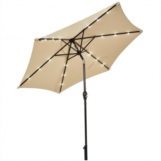 9 Feet Solar LED Lighted Patio Market Umbrella Tilt Adjustment Crank Lift-Beige - Color: Beige - Size: 9 ft LuxuryLifeWay Online Store