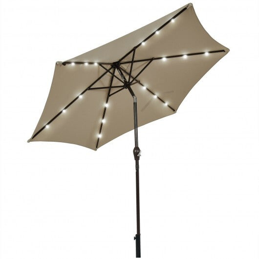 9 Feet Solar LED Lighted Patio Market Umbrella Tilt Adjustment Crank Lift-Tan - Color: Tan - Size: 9 ft LuxuryLifeWay Online Store