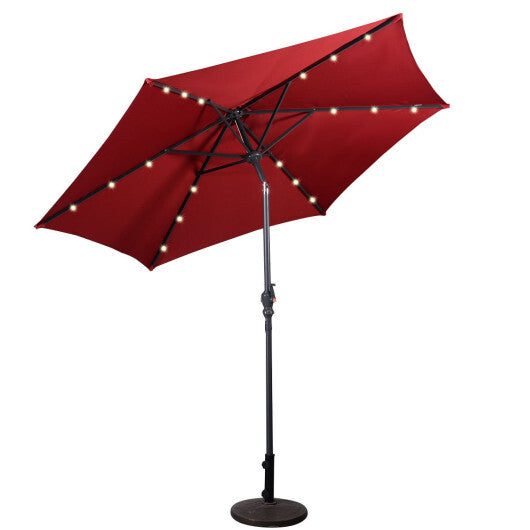 9FT Patio Solar Umbrella LED Patio Market Steel Tilt W/ Crank Outdoor New-Tan LuxuryLifeWay Online Store