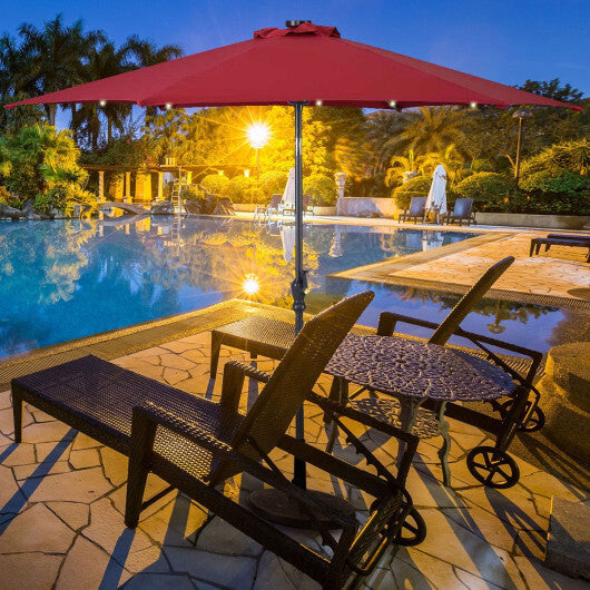 9FT Patio Solar Umbrella LED Patio Market Steel Tilt W/ Crank Outdoor New-Tan LuxuryLifeWay Online Store