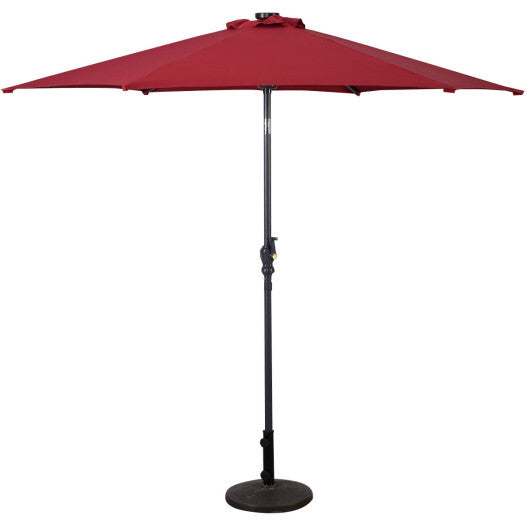 9FT Patio Solar Umbrella LED Patio Market Steel Tilt W/ Crank Outdoor New-Tan LuxuryLifeWay Online Store