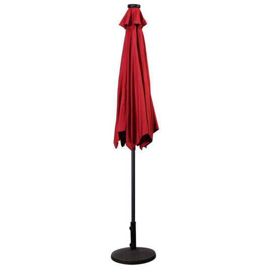 9FT Patio Solar Umbrella LED Patio Market Steel Tilt W/ Crank Outdoor New-Tan LuxuryLifeWay Online Store