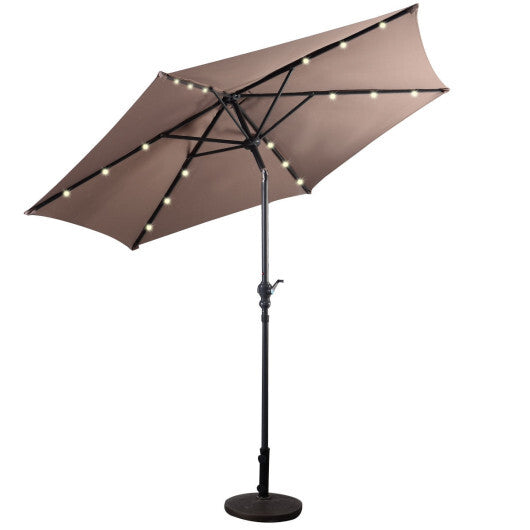 9FT Patio Solar Umbrella LED Patio Market Steel Tilt W/ Crank Outdoor New-Tan LuxuryLifeWay Online Store