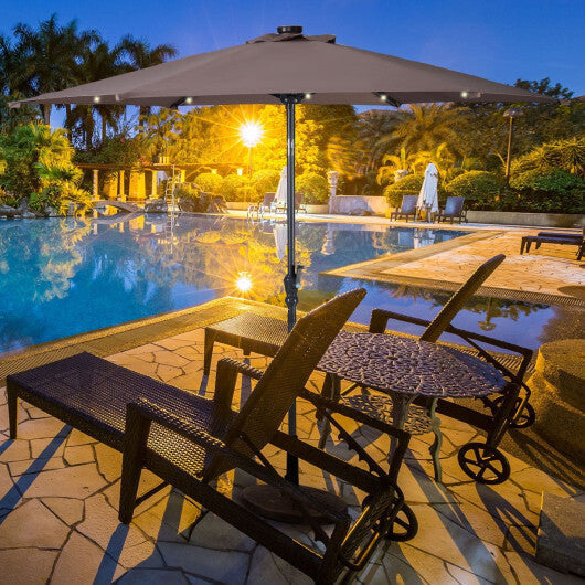9FT Patio Solar Umbrella LED Patio Market Steel Tilt W/ Crank Outdoor New-Tan LuxuryLifeWay Online Store