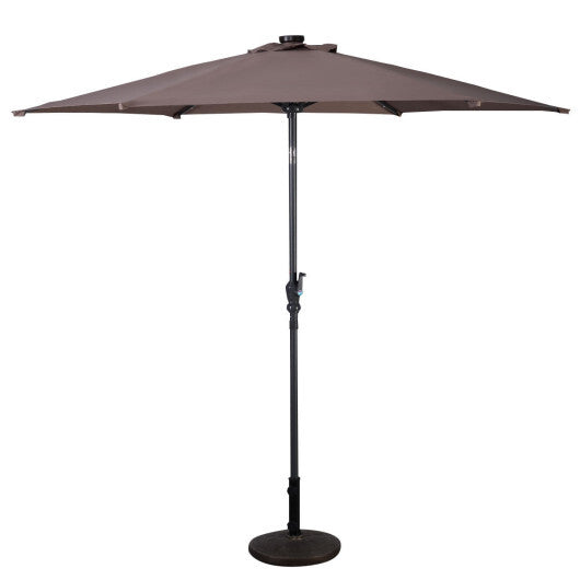 9FT Patio Solar Umbrella LED Patio Market Steel Tilt W/ Crank Outdoor New-Tan LuxuryLifeWay Online Store