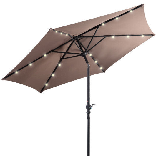9FT Patio Solar Umbrella LED Patio Market Steel Tilt W/ Crank Outdoor New-Tan LuxuryLifeWay Online Store