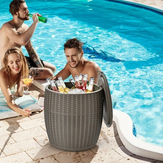 9.5 Gallon 4-in-1 Patio Rattan Cool Bar Cocktail Table Side Table-Brown - Color: Brown LuxuryLifeWay Online Store