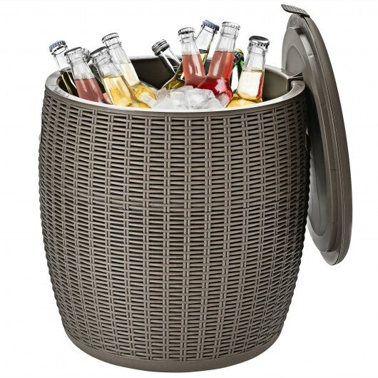 9.5 Gallon 4-in-1 Patio Rattan Cool Bar Cocktail Table Side Table-Brown - Color: Brown LuxuryLifeWay Online Store