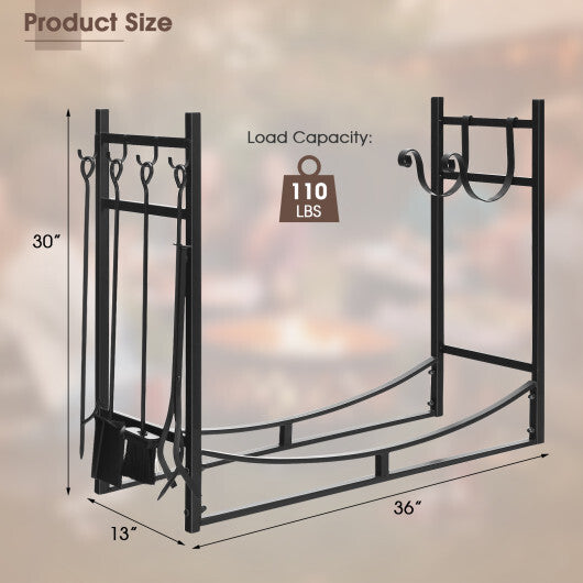 30 Inch Firewood Rack with 4 Tool Set Kindling Holders for Indoor and Outdoor LuxuryLifeWay Online Store