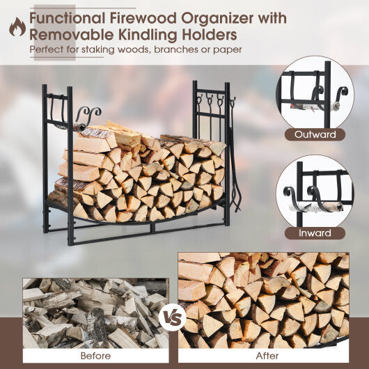 30 Inch Firewood Rack with 4 Tool Set Kindling Holders for Indoor and Outdoor LuxuryLifeWay Online Store