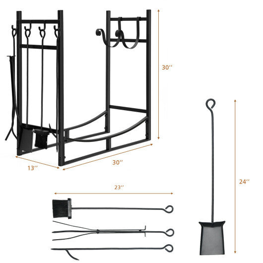 30 Inch Firewood Rack with 4 Tool Set Kindling Holders for Indoor and Outdoor LuxuryLifeWay Online Store